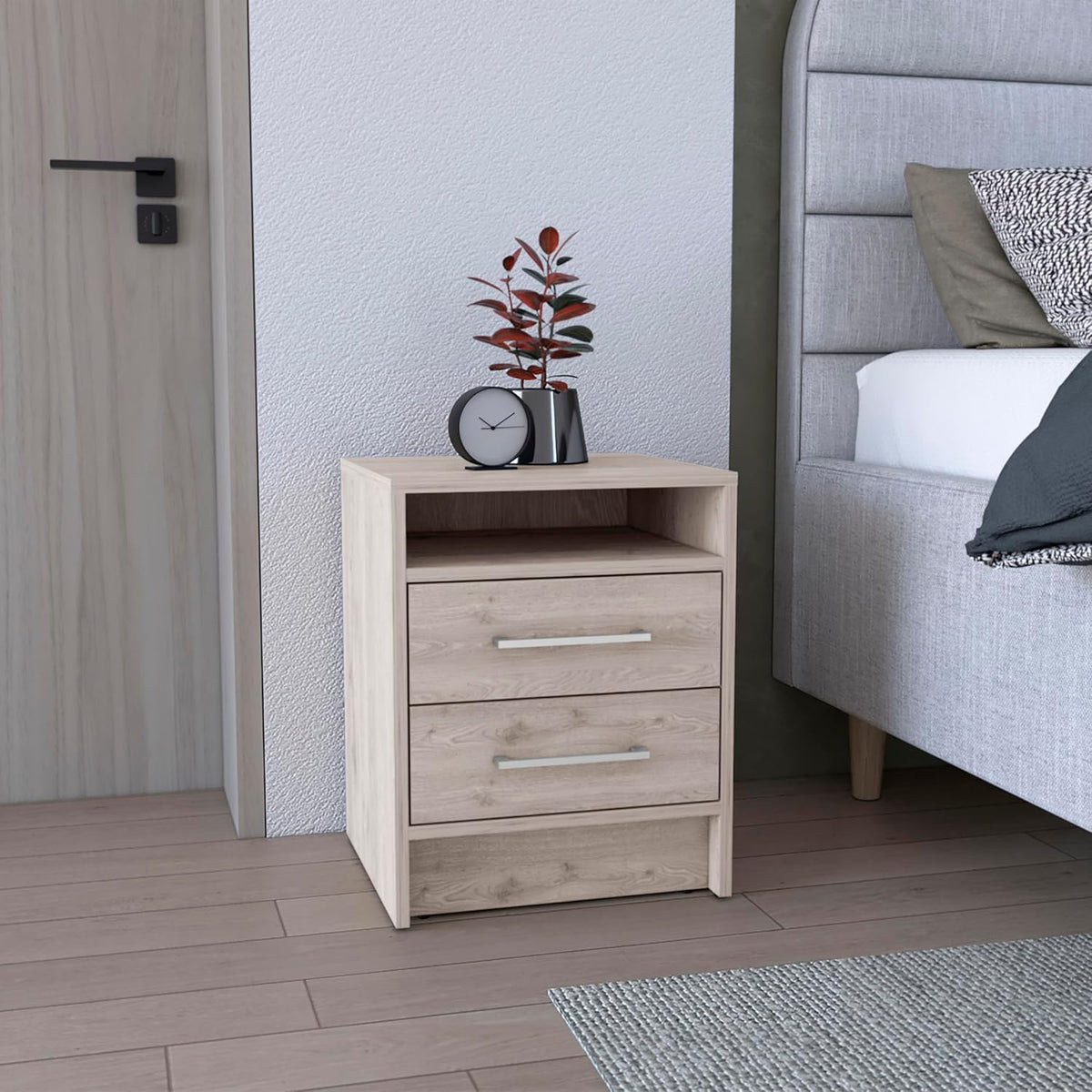 Gray Storage Drawer Bedroom Nightstand Table