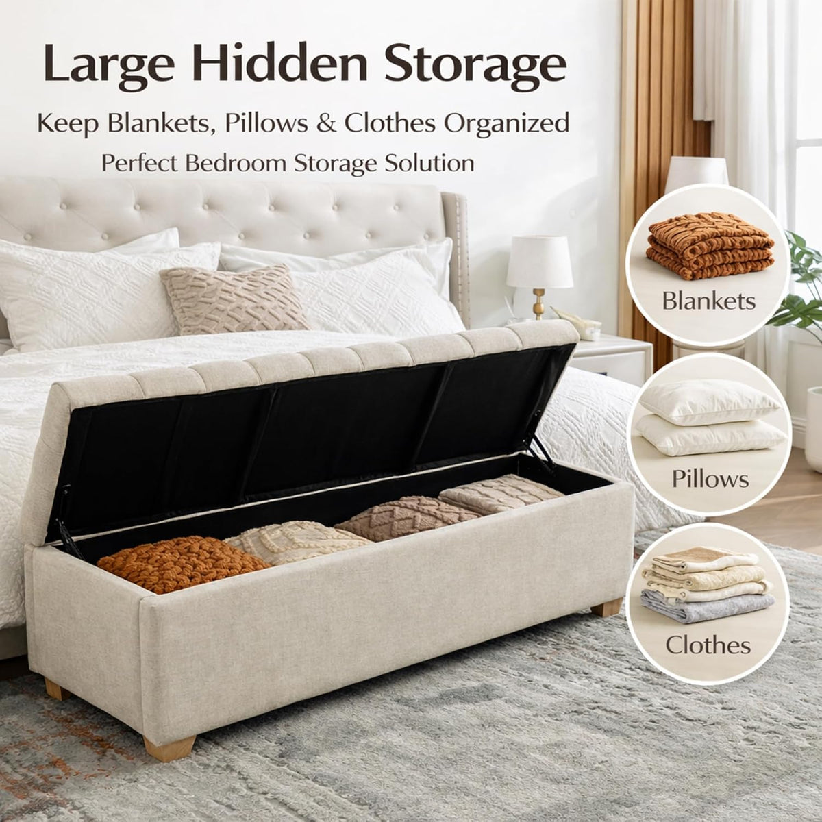 Chenille Upholstered Storage Ottoman Bench