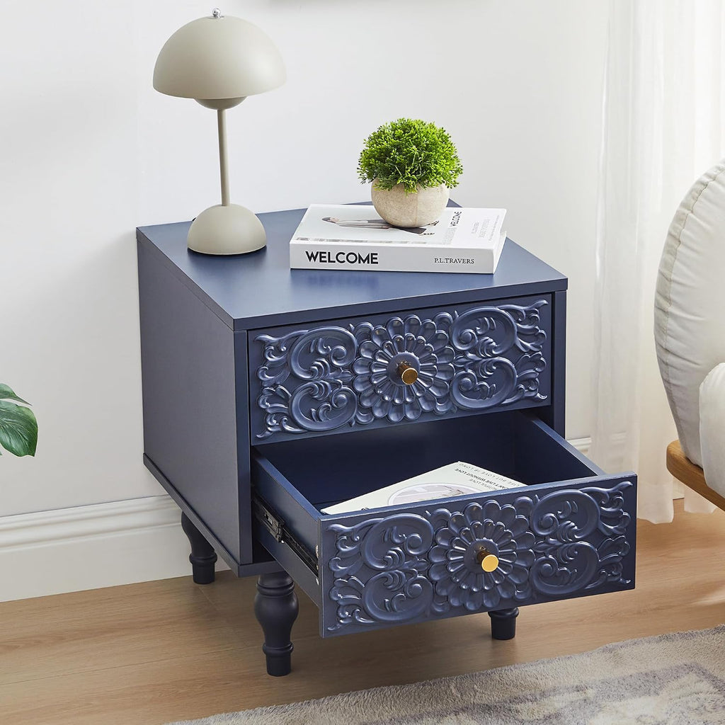 Farmhouse 2‑Drawer Bedroom Nightstand Table