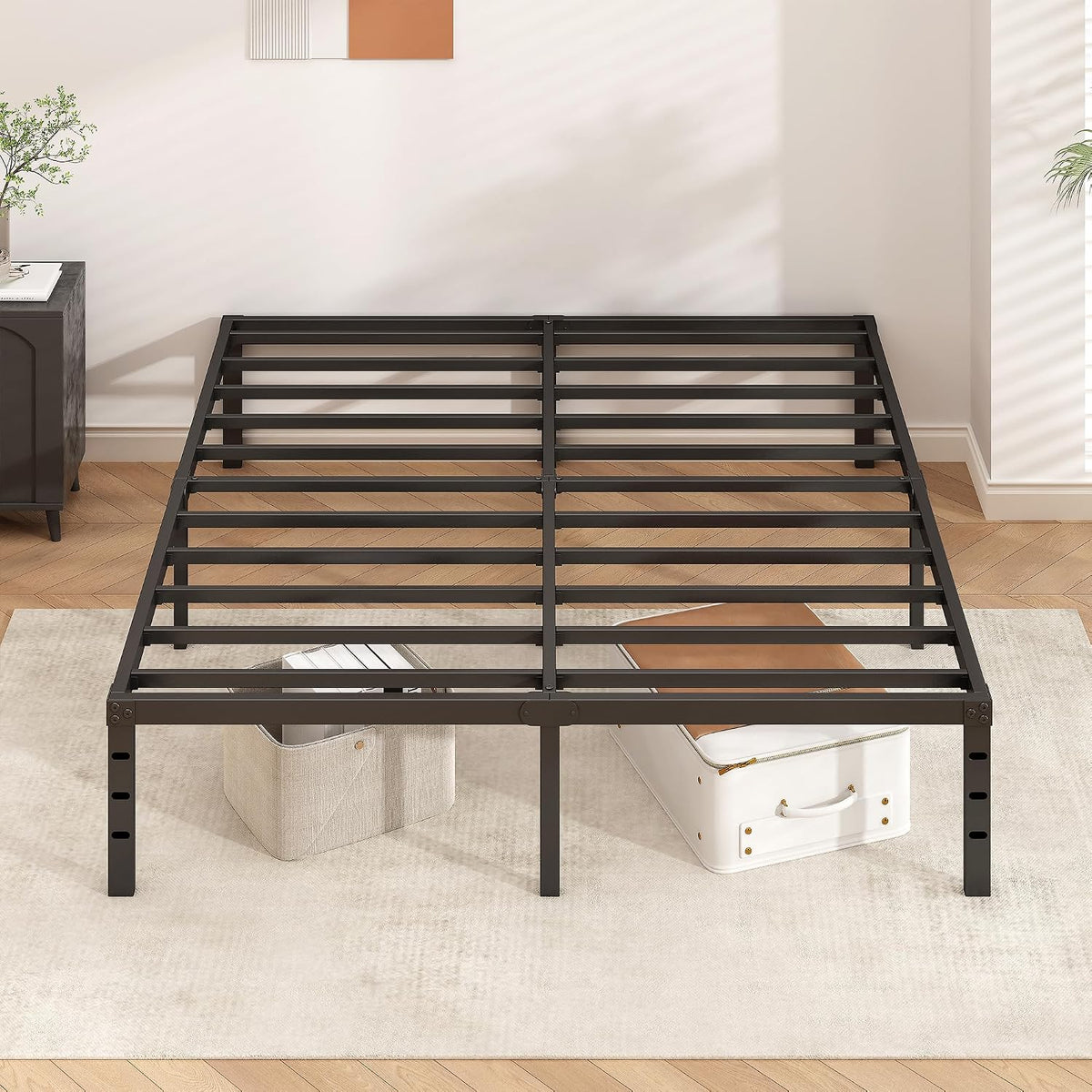 Black Queen‑Size Metal Platform Bed Frame