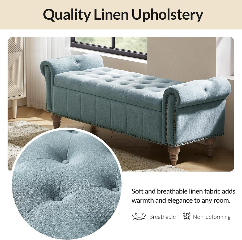 Blue Tufted Upholstered Storage Bench