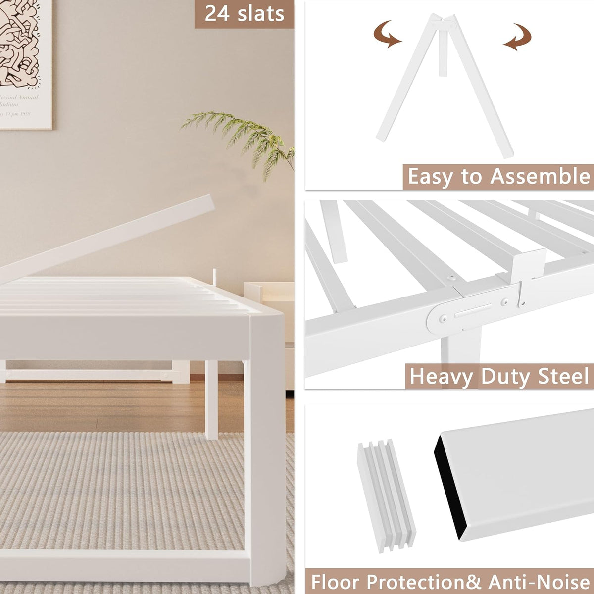 White Full‑Size Metal Platform Bed Frame