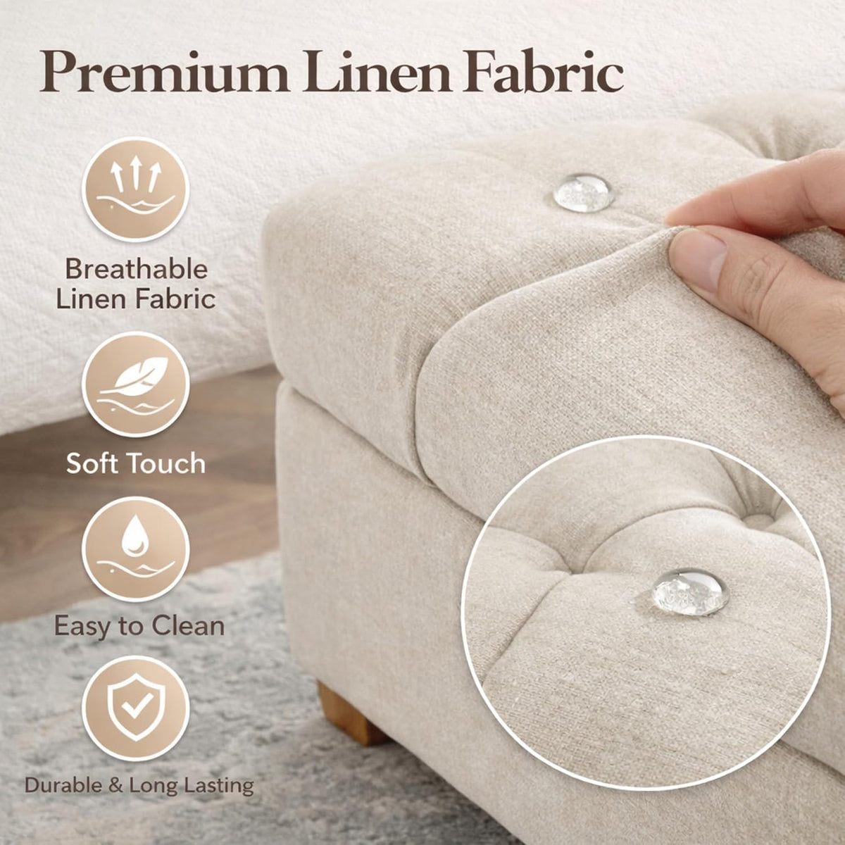 Chenille Upholstered Storage Ottoman Bench