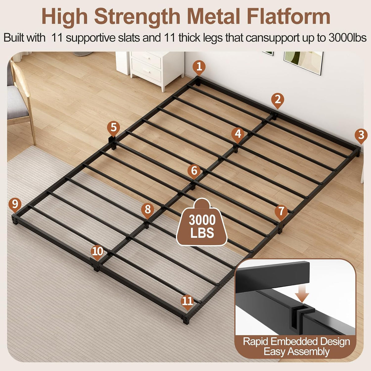 Black Full‑Size Metal Platform Bed Frame