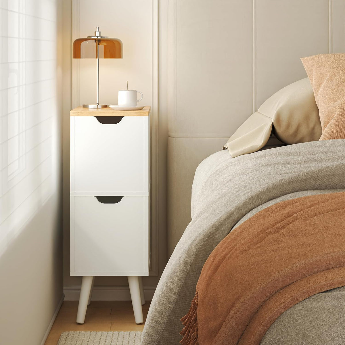 Narrow 2‑Drawer Bedroom Nightstand Side Table