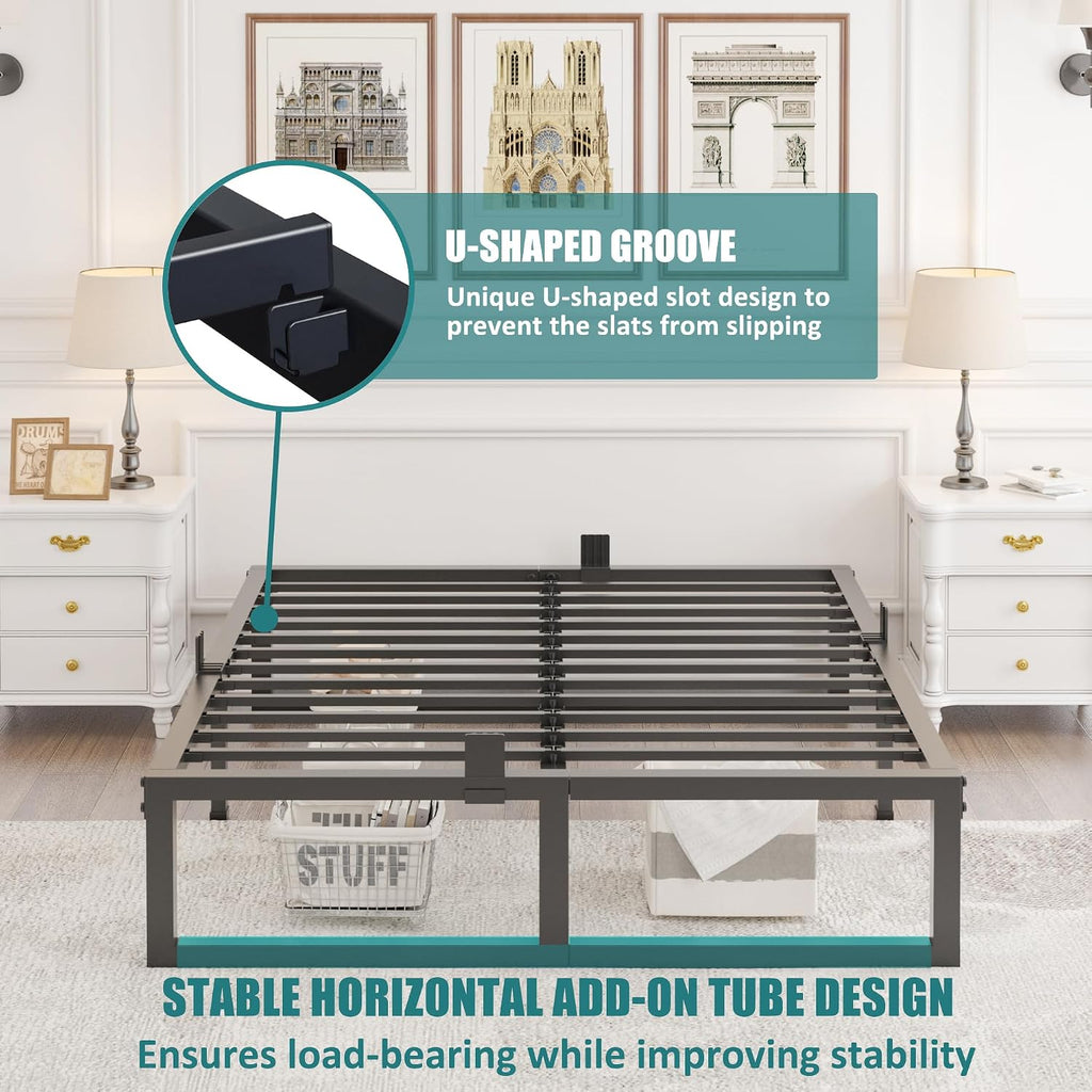 Heavy‑Duty Queen Metal Platform Bed Frame