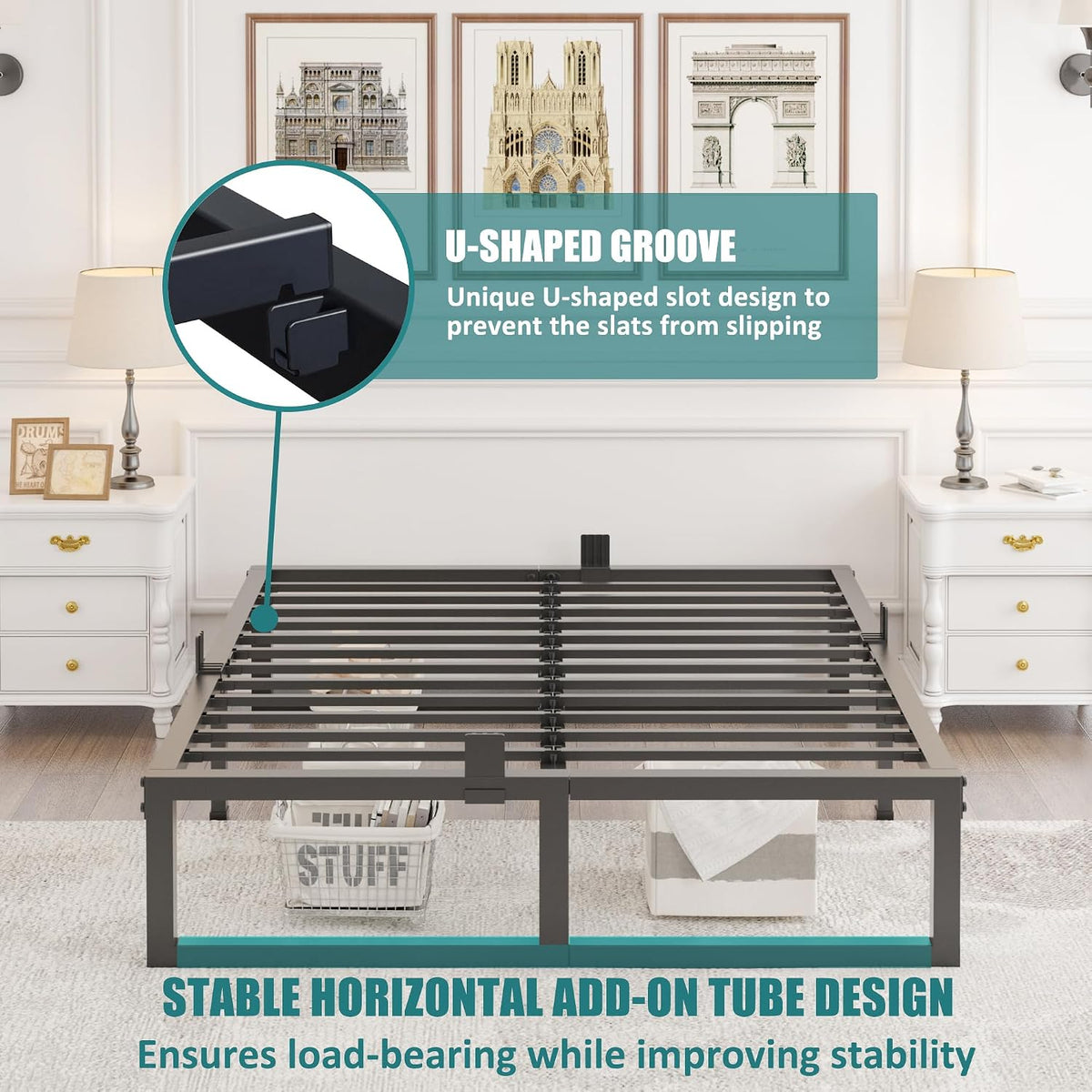 Heavy‑Duty Queen Metal Platform Bed Frame