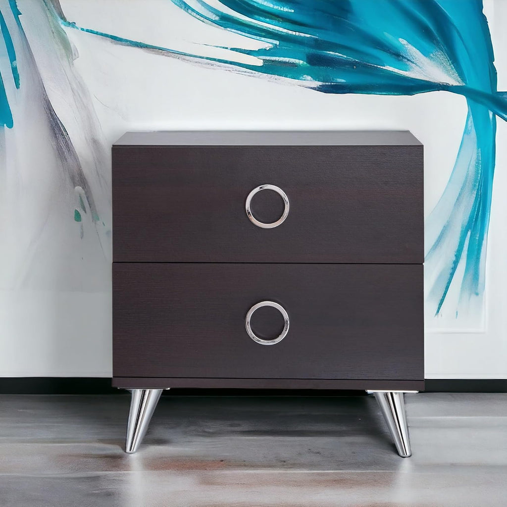 Espresso Wooden Drawer Bedroom Nightstand Table