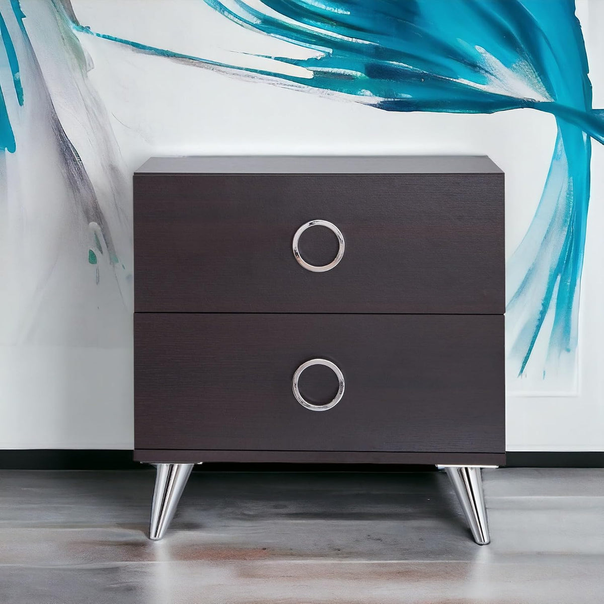 Espresso Wooden Drawer Bedroom Nightstand Table
