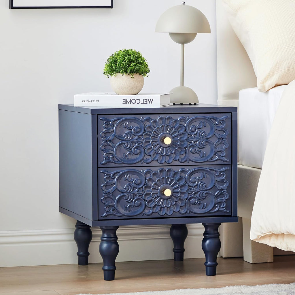 Farmhouse 2‑Drawer Bedroom Nightstand Table