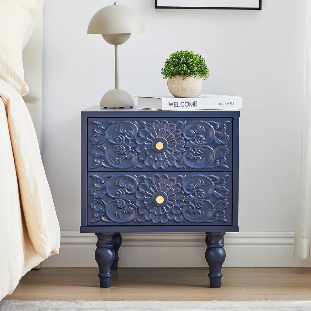 Farmhouse 2‑Drawer Bedroom Nightstand Table