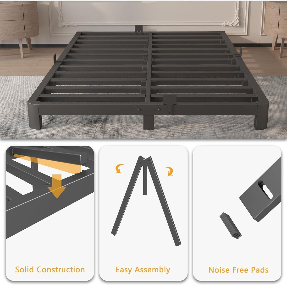 Black Queen Metal Platform Bed Frame
