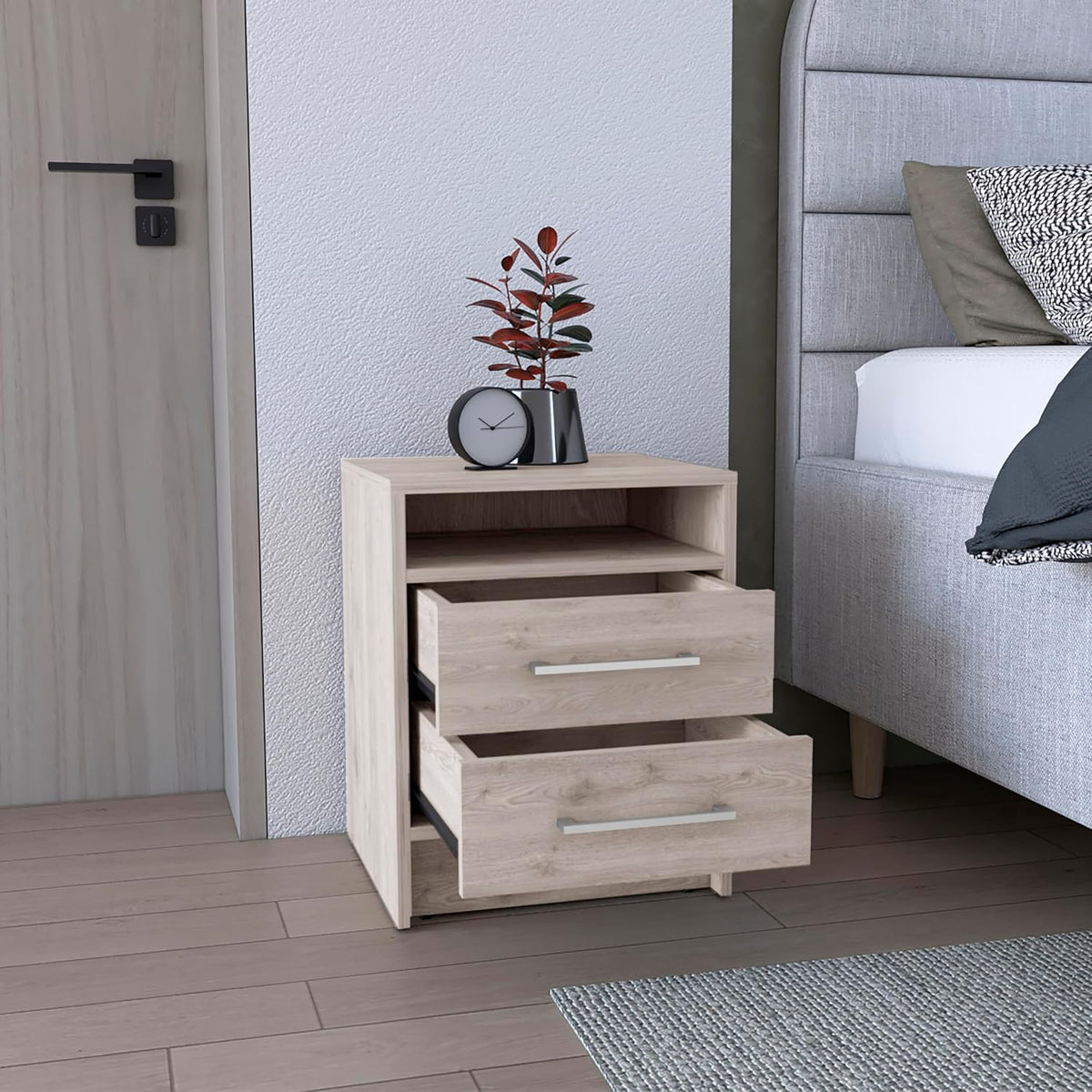 Gray Storage Drawer Bedroom Nightstand Table