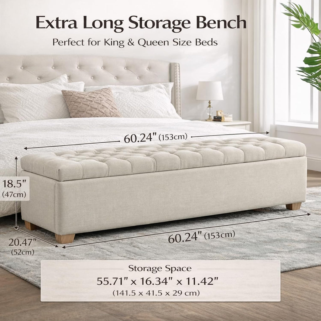 Chenille Upholstered Storage Ottoman Bench