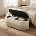 Beige Upholstered Storage Ottoman Bench
