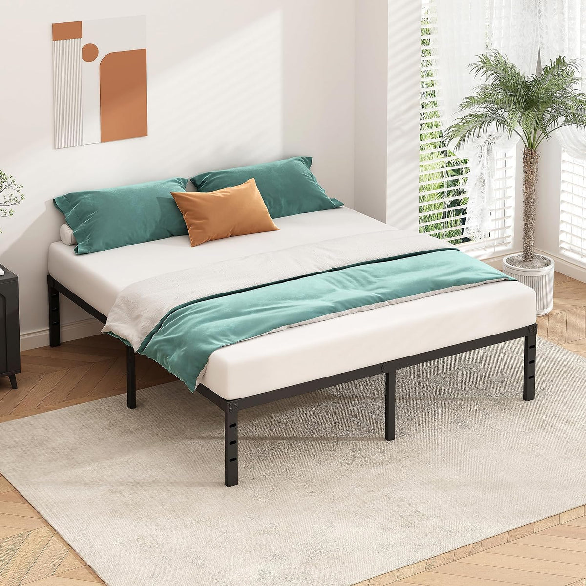 Black Queen‑Size Metal Platform Bed Frame