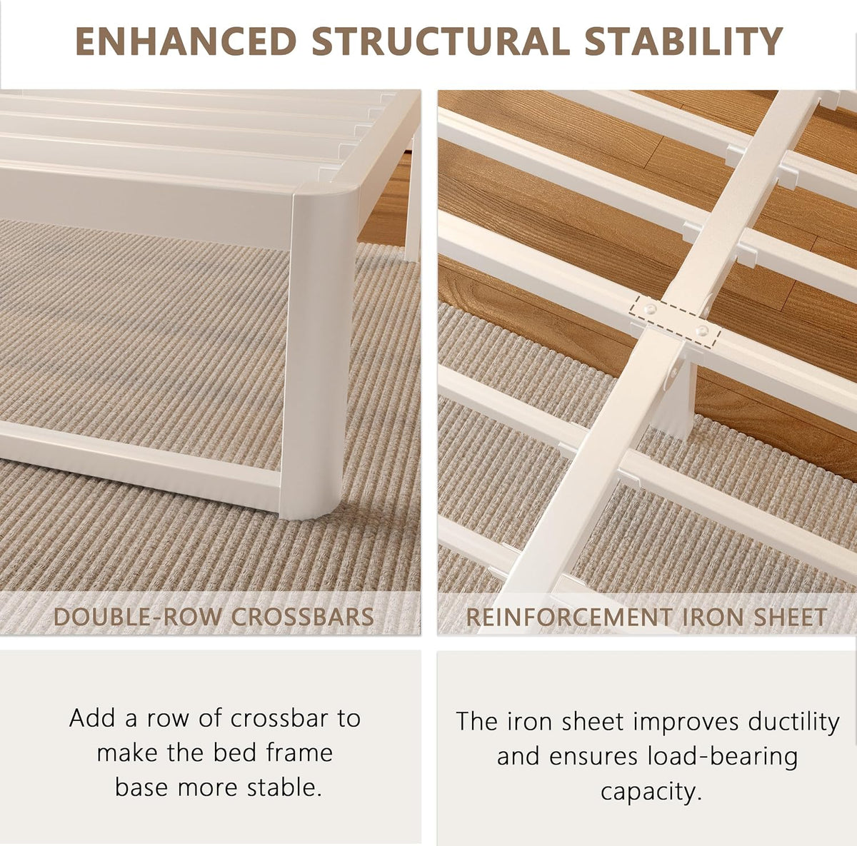 White Full‑Size Metal Platform Bed Frame
