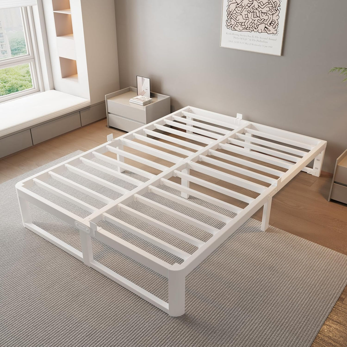 White Full‑Size Metal Platform Bed Frame