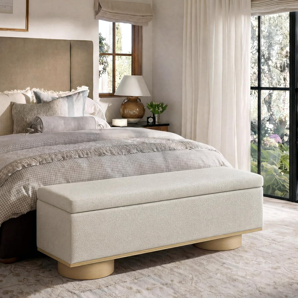 Oatmeal Lift‑Top Upholstered Storage Bench