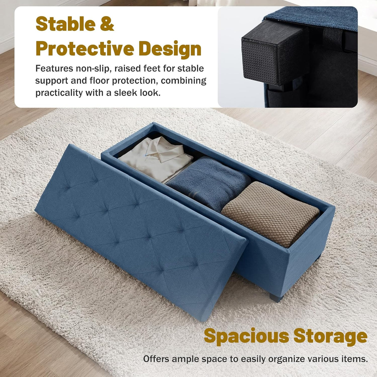 Large Upholstered Storage Ottoman Bench