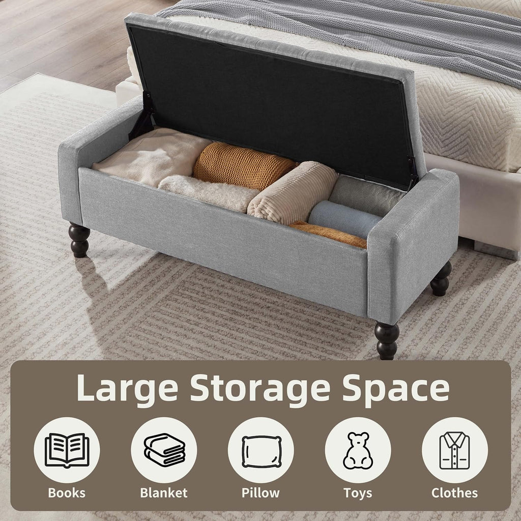 Light Gray Tufted Storage Ottoman Bench