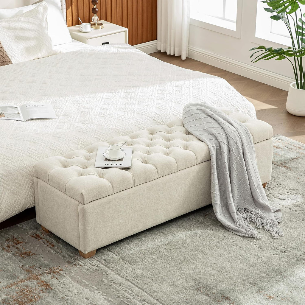 Chenille Upholstered Storage Ottoman Bench