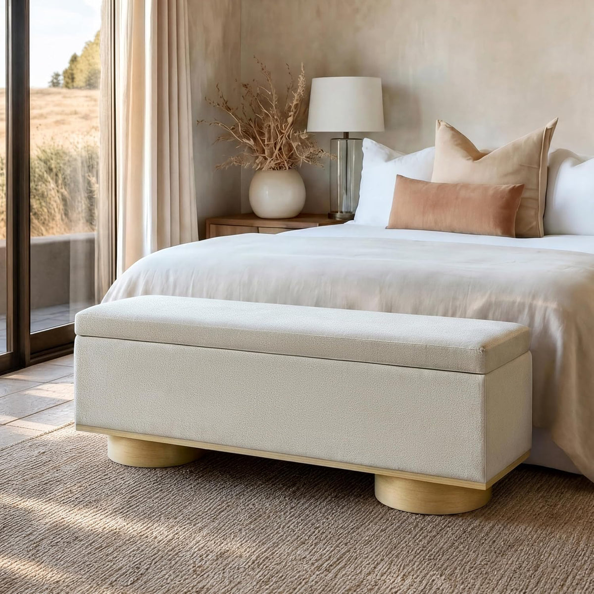 Oatmeal Lift‑Top Upholstered Storage Bench